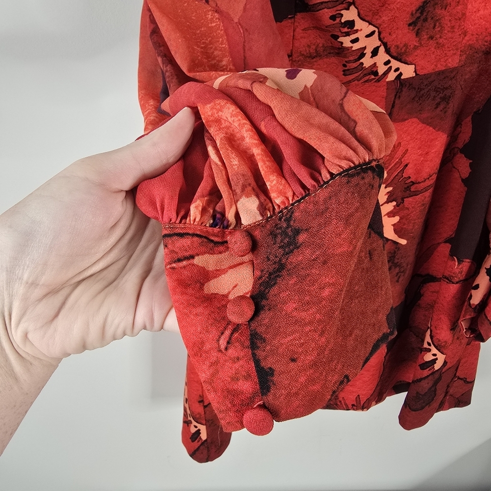 NWT Hutch Poppy Puff Sleeve Square Neck Mini Dress Size 12 Red Floral - Picture 7 of 16